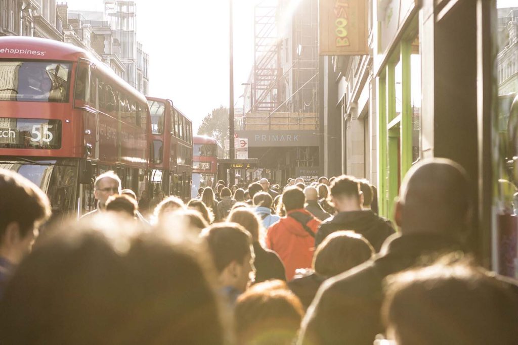 crowded street in London during the day