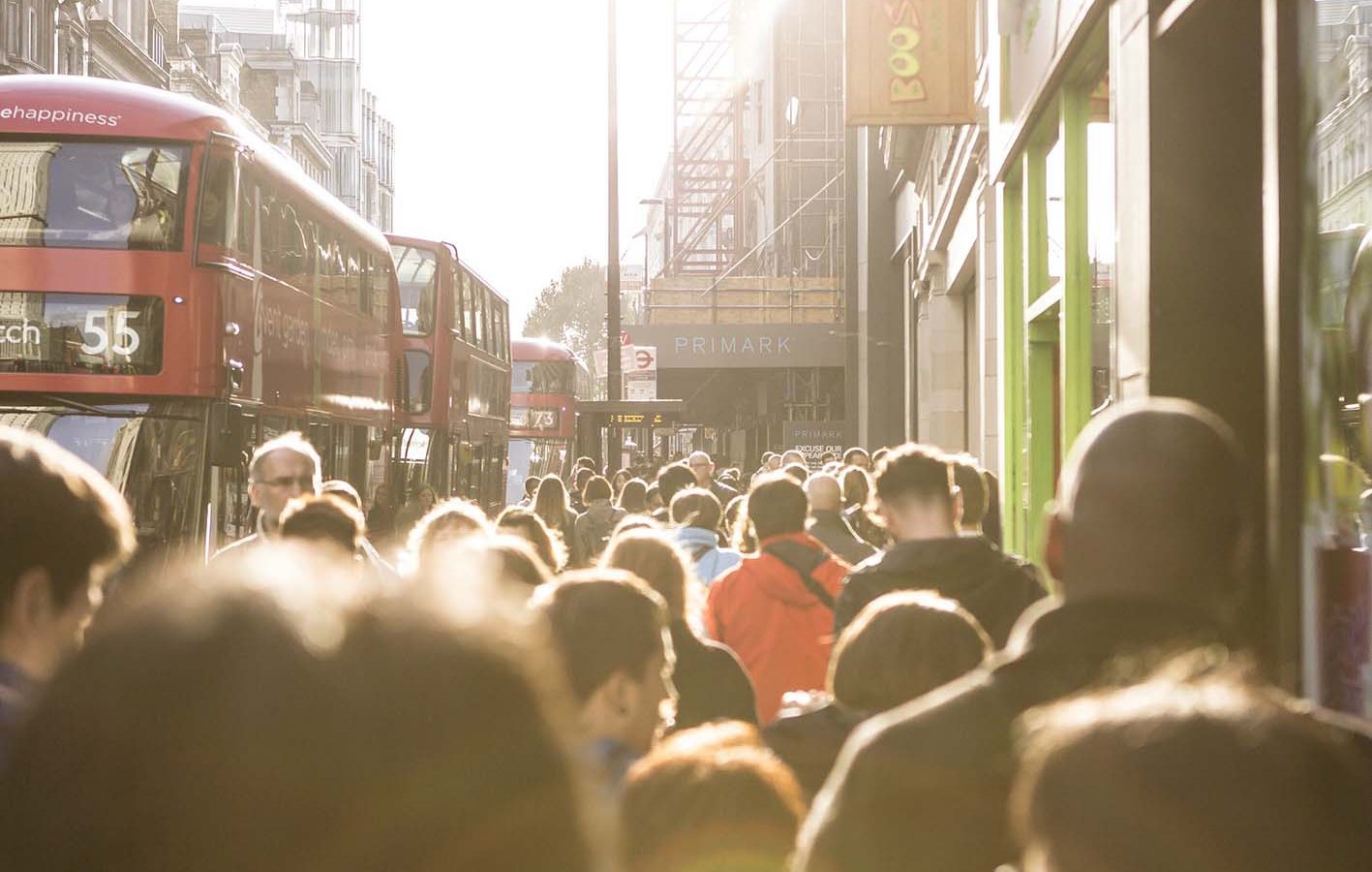 crowded street in London during the day