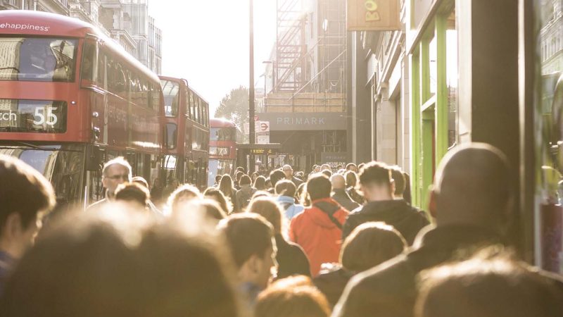 crowded street in London during the day